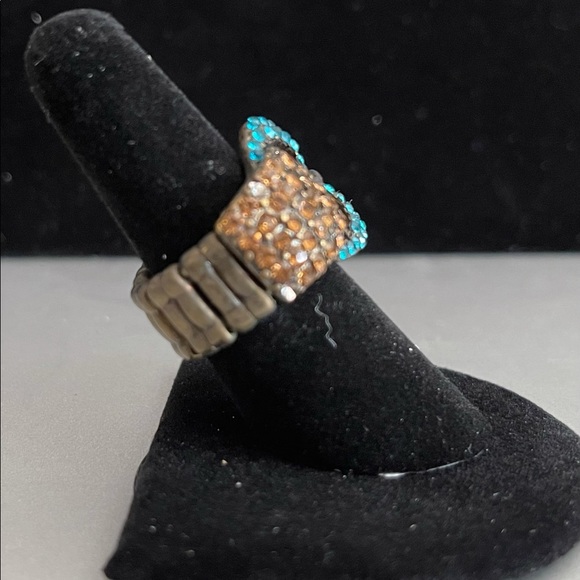 Brown and turquoise Rhinestone stretch ring. - Picture 2 of 2